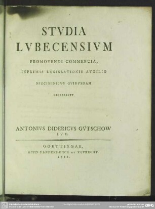 Studia Lubecensium Promovendi Commercia, Inprimis Legislationis Auxilio Speciminibus Quibusdam