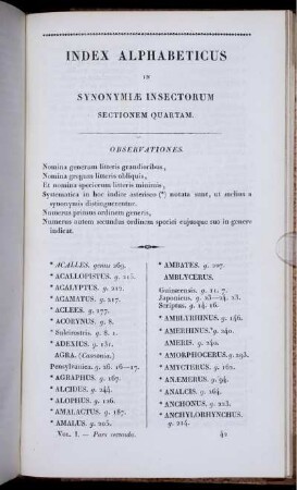 Index Alphabeticus in Synonymiae Insectorum Sectionem Quartam.