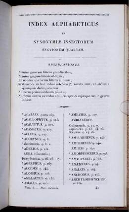Index Alphabeticus in Synonymiae Insectorum Sectionem Quartam.