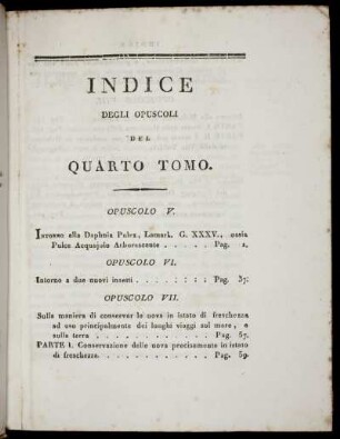 Indice Degli Opuscoli del Quarto Tomo.