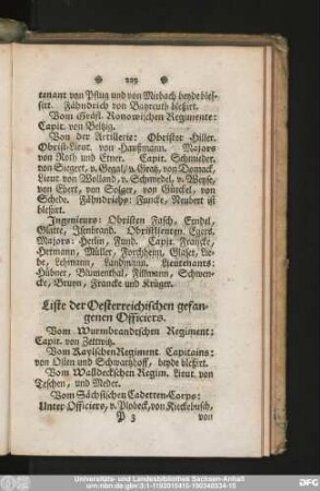 Liste der Oesterreichischen gefangenen Officiers.