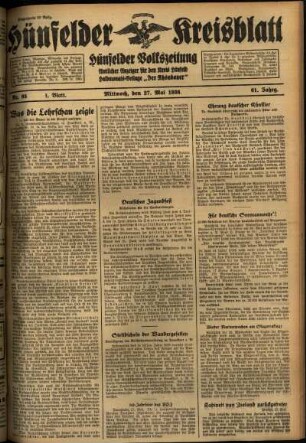 Erste Ausgabe vom Mittwoch, den 27. Mai 1936.