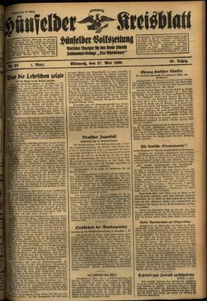 Erste Ausgabe vom Mittwoch, den 27. Mai 1936.
