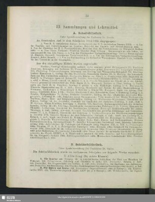 III. Sammlungen und Lehrmittel