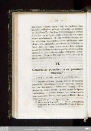 VI. Consolatio poenitentis ex passione Christi. Crux Christi nostra corona est.