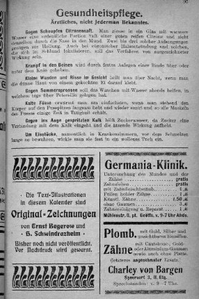 Gesundheitspflege. Ärztliches, nicht Jederman Bekanntes.