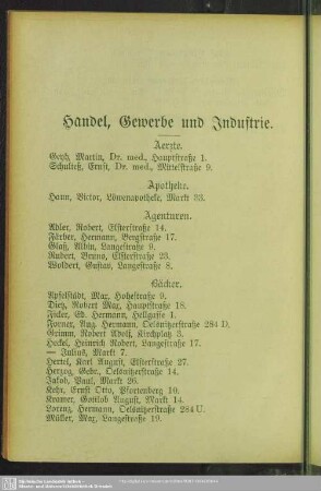 Handel, Gewerbe und Industrie : Berufsklassen und Gewerbebetriebe