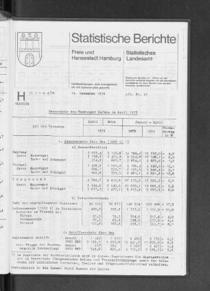 Seeverkehr des Hamburger Hafens im April 1978 : Lfd. Nr. 41