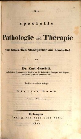 Handbuch der medicinischen Klinik, 4,1. Die specielle Pathologie und Therapie