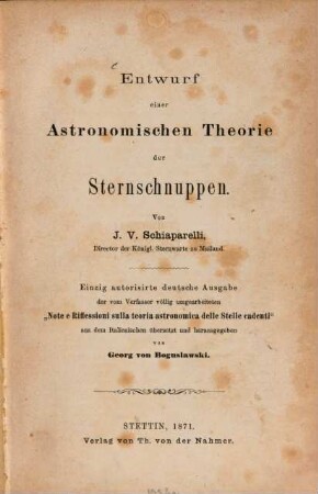 Entwurf einer astronomischen Theorie der Sternschnuppen
