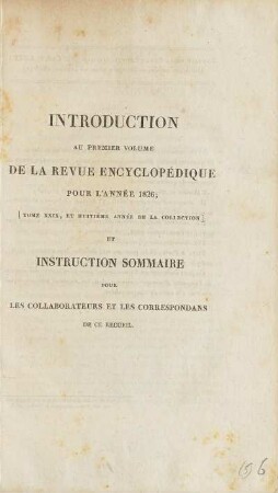 Introduction a la huitième année de la Revue Encyclopédique (1826)
