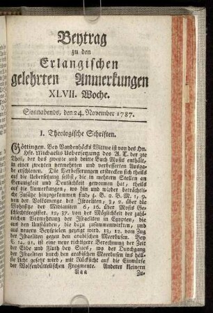 XLVII. Woche. Sonnabends, den 24. November. 1787.