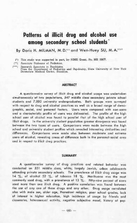 485-496, Patterns of illicit drug and alcohol use among secondary school students