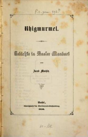 Rhigmurmel : Gedichte in Basler Mundart