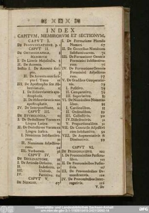 Index Capitum, Membrorum Et Sectionum.