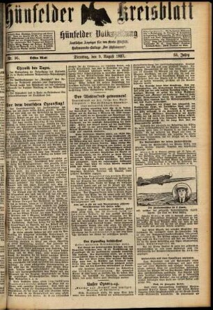 Ausgabe vom Dienstag, den 09. August 1927.