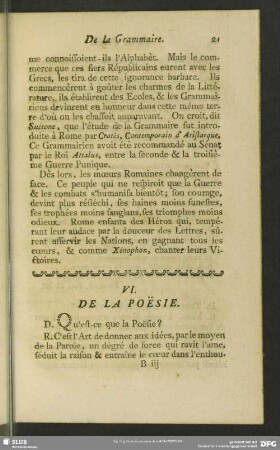 VI. [a)] De La Poësie