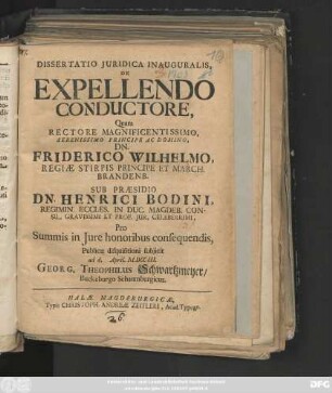 Dissertatio Juridica Inauguralis, De Expellendo Conductore