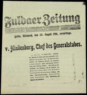 Erste Ausgabe vom Mittwoch, den 30. August 1916.