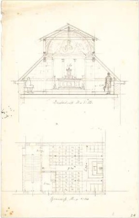 Thiersch, August ; Sakralbauten - Grundriss, Schnitt