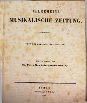 Allgemeine musikalische Zeitung. 39, 39. 1837