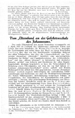Vom "Elternbund an der Gelehrtenschule des Johanneums."