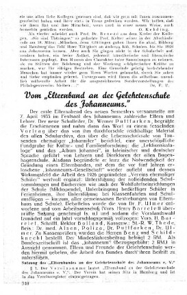 Vom "Elternbund an der Gelehrtenschule des Johanneums."