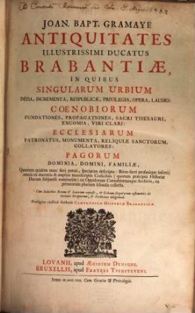 Joan. Bapt. Gramaye Antiquitates Illustrissimi Ducatus Brabantiae In Quibus Singularum Urbium Initia ... speciatim descripta ...
