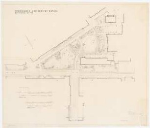 Technische Universität Berlin Stammgelände: Gartenplan 1:500, 2 Schnitte 1:100 Gehweg, Fahrbahn, Parkstreifen Achse vom Ernst-Reuter-Platz zur Fasanenstraße