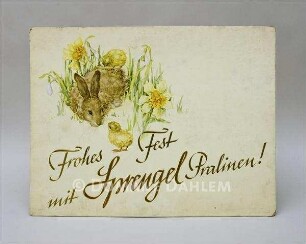 Reklameschild "Frohes Fest mit Sprengel Pralinen !"