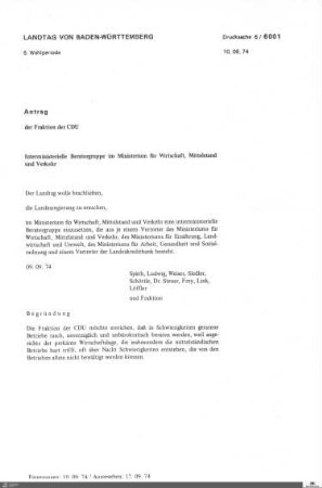 Drucksachen 6001-6250: Anträge, Anfragen, Gesetzentwürfe
