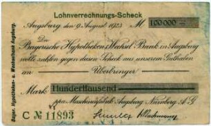 Geldschein / Notgeld, 100.000 Mark, 9.8.1923