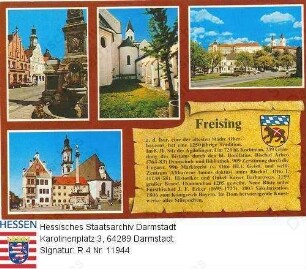 Freising/Isar, Hauptstraße, Dom und Marienplatz (vier Ansichten auf Postkarte)