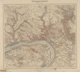 Karte des Basteigebietes in der Sächsischen Schweiz, 1:10 000, Kupferstich, 1924 : Sächsische Schweiz : Bastei-Gebiet / herausgegeben vom Reichsamt für Landesaufnahme, Landesaufnahme Sachsen. - 1:10 000. - [Dresden] : Landesaufnahme Sachsen , 1924. - 1 Kt. : mehrfarb. Kupferst. ; 64 x 55 cm