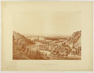 Stadtansicht von Dresden, Blick von der Bautzner Landstraße über die Mordgrundbrücke nach Westen ins Elbtal, links Altstadt und Neustadt, aus der Mappe: Dresdens Umgebung in Landschaftsbildern, Anfang 19. Jahrhundert