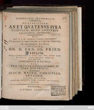 Dissertatio Inavgvralis Ivridica, De Qvaestione: An Et Qvatenvs Ivra Conivgvm, Moto Concvrsv Creditorvm, Mvtentvr?