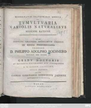 Dissertatio Inavgvralis Medica De Tvmvltvaria Variolis Natvralibvs Medendi Ratione