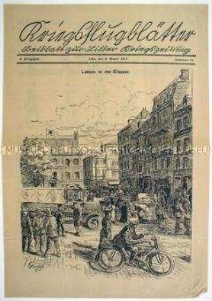 Illustrierte Beilage der "Liller Kriegszeitung" mit Karikaturen zum Kriegsgeschehen