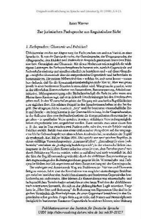 Zur juristischen Fachsprache aus linguistischer Sicht