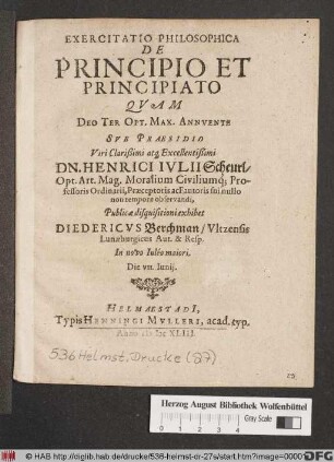 Exercitatio Philosophica De Principio Et Principiato