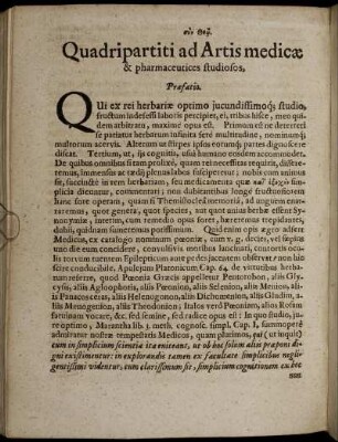 Quadripartiti ad Artis medicæ & pharmaceutices studiosos, Præfatio.