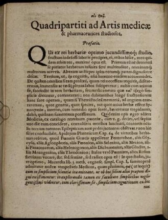 Quadripartiti ad Artis medicæ & pharmaceutices studiosos, Præfatio.