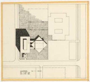 Hochschulbibliothek, Karlsruhe Neubau: Vorprojekt: Anbau eines weiteren Bibliotheksgebäudes. Lageplan, 1:500