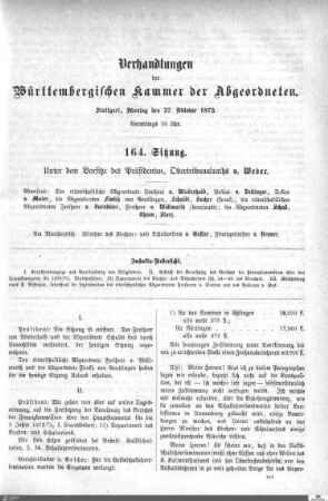 164. Sitzung, Stuttgart, 27.10.1873