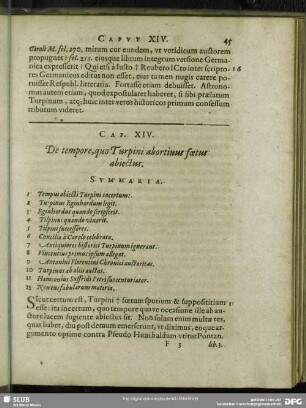 Cap. XIV. De tempore, quo Turpini abortivus foetus abiectus