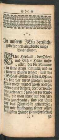 In unserem JEsu hertzlich-geliebte neu-angehende junge Beicht-Kinder