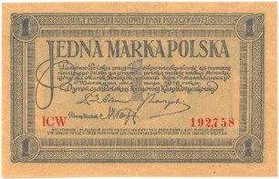 Geldschein, 1 Polnische Mark, 17.5.1919