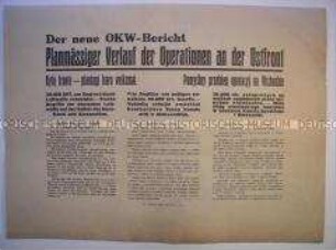 Maueranschlag (OKW-Bericht) aus den besetzten Gebieten der Sowjetunion mit Nachrichten vom Kriegsgeschehen (dreisprachig)