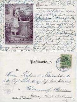 Postkarte mit Frauenbild und Vers