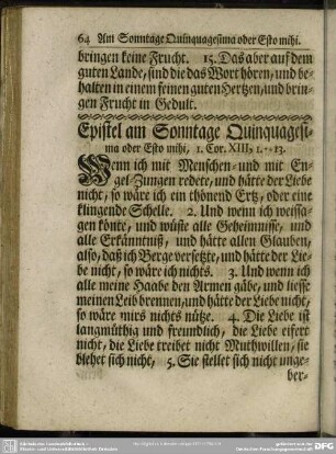 Epistel am Sonntage Quinquagesima